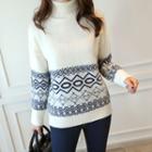 Turtle-neck Pattern Sweater