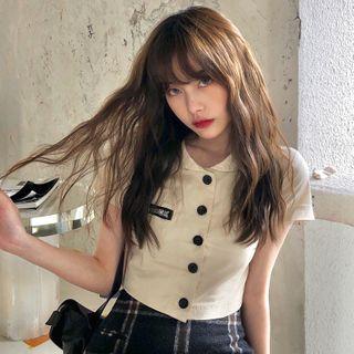 Short-sleeve Zip Detail Cropped Shirt