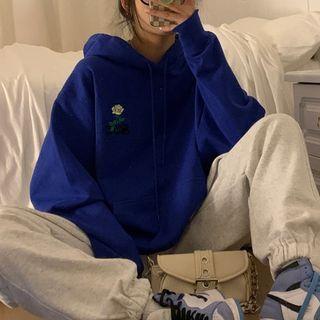 Hooded Flower Shape Embroidered Sweatshirt Blue - One Size