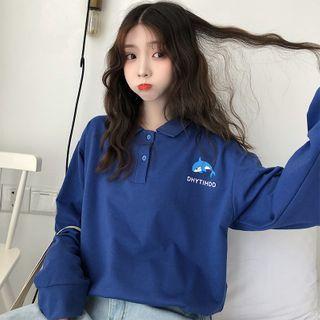 Polo-neck Dolphin Print Pullover