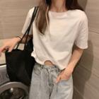 Short-sleeve Plain Asymmetrical T-shirt