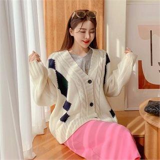 Argyle Loose Cable-knit Cardigan
