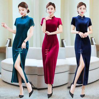 Short-sleeve Maxi Velvet Qipao