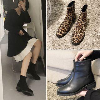 Side-zip Block Heel Short Boots