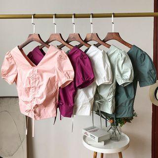 Short-sleeve Drawcord V-neck Crop Top