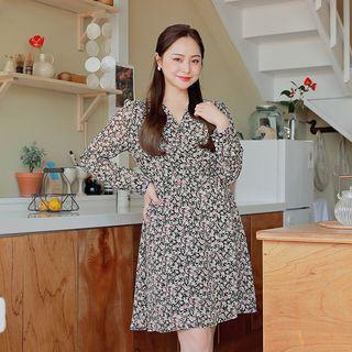 Wrap-front Floral Crepe Dress