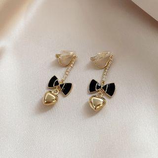 Sterling Silver Ribbon Drop Earring Ndyz242 - 1 Pair - Gold & Black - One Size