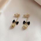 Sterling Silver Ribbon Drop Earring Ndyz242 - 1 Pair - Gold & Black - One Size