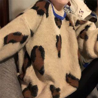 Leopard Print Sweater Leopard - Almond & Coffee - One Size