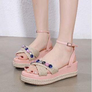 Rhinestone Ankle Strap Platform Sandals