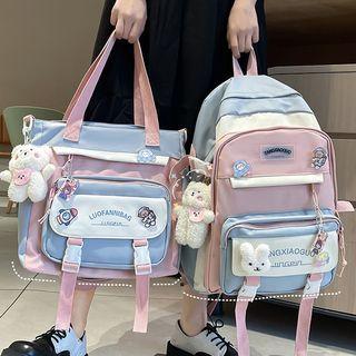Set: Color Block Nylon Backpack + Tote Bag