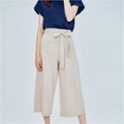 Banded-waist Linen Blend Cropped Pants With Sash