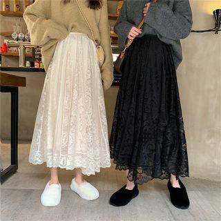 High-waist Crochet Lace A-line Skirt