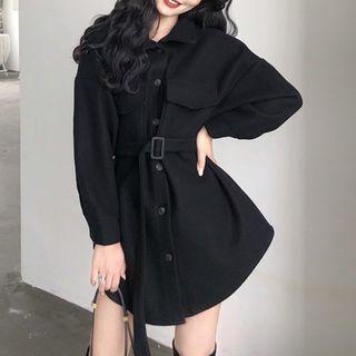 Single-breasted Jacket With Belt Black - One Size