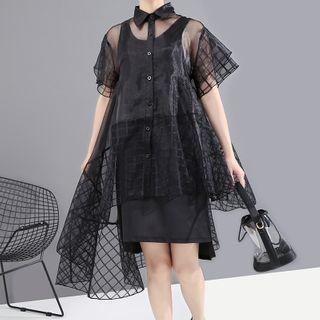 Sheer Short-sleeve Shirt Black - One Size