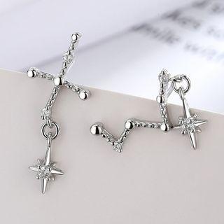 Non-matching Rhinestone Star Dangle Earring 1 Pair - Non-matching Rhinestone Star Dangle Earring - White Gold - One Size