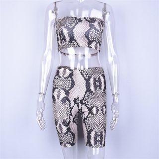 Set: Snakeskin Print Tube Top + Shorts