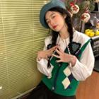 Collared Blouse / Argyle Vest