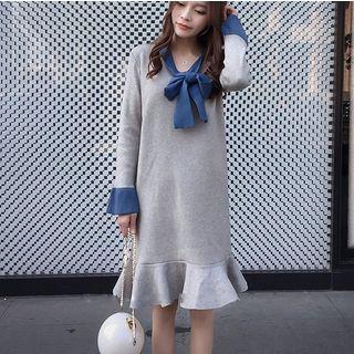 Long-sleeve Ribbon Bow Dress