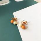 Bow Bead Drop Earring 1 Pair - Bow Earring - Tangerine & White - One Size