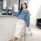 Color Block Fleece Pullover / High Waist Straight-cut Skirt
