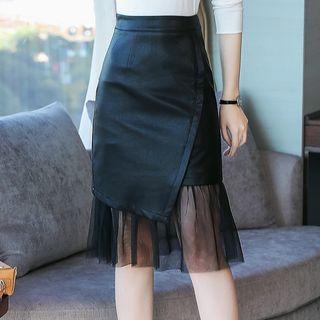 Faux Leather Lace Panel A-line Skirt
