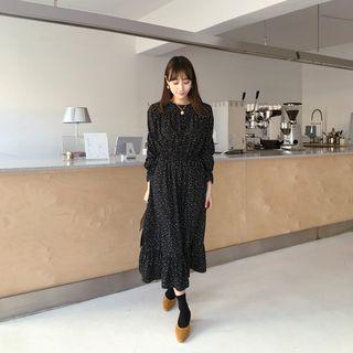 Bell-sleeve Dotted Long Dress