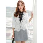 Belted Slit-cuff Lace-panel Jacket