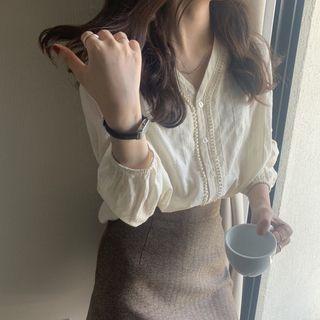 Crochet Trim Long-sleeve Top
