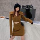 Button-up Knit Crop Top / Mini Skirt