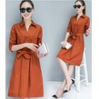 V-neck Long-sleeve A-line Shirt Dress