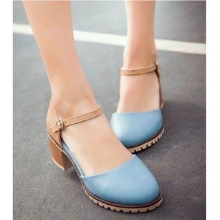 Color Panel Chunky Heel Sandals