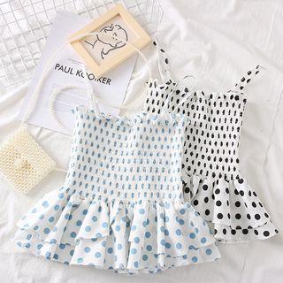 Layer-hem Smocked Dotted Top