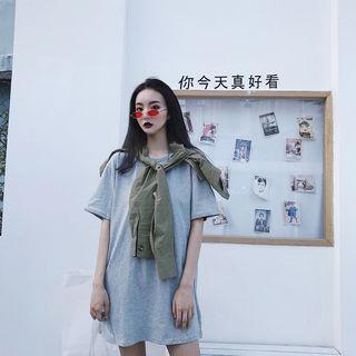 Plain Short-sleeve T-shirt/sigle-breast Lace-up High-waist Skirt