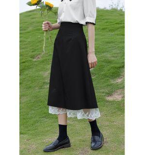 High-waist Lace A-line Split Dress