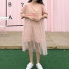 Lettering Short-sleeve Mesh Overlay T-shirt Dress