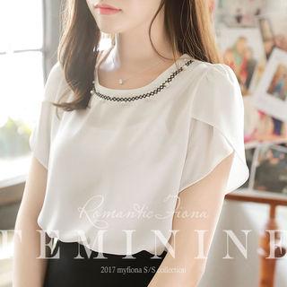 Faux-pearl Beaded Fetal-sleeve Chiffon Top
