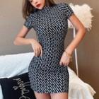 Short-sleeve Lettering Mini Sheath Dress