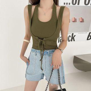 Lace-up Overlay Tank Top
