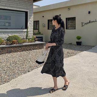 Collared Dotted Long Dress