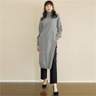 Turtle-neck Button-trim Knit Dress