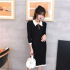 Color Block 3/4-sleeve Knit Dress Black - One Size