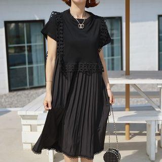 Lace-trim Accordion-pleat Dress
