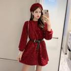Glitter 3/4-sleeve A-line Dress