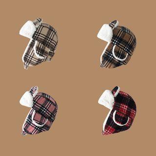 Plaid Fleece-lined Trapper Hat