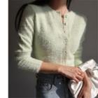 Plain Crewneck Long-sleeve Sweater Green - One Size