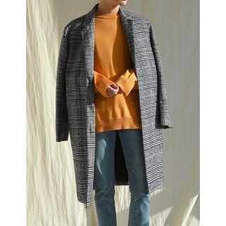 Glen-plaid Boxy Coat Navy Blue - Xl