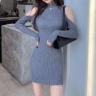 Long-sleeve Mini Sheath Knit Dress / Top
