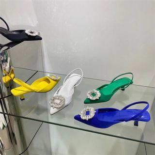 Pointed Rhinestone Slingback Stiletto Sandals