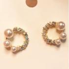 Faux Pearl Rhinestone Stud Earring 1 Pair - Gold & White - One Size